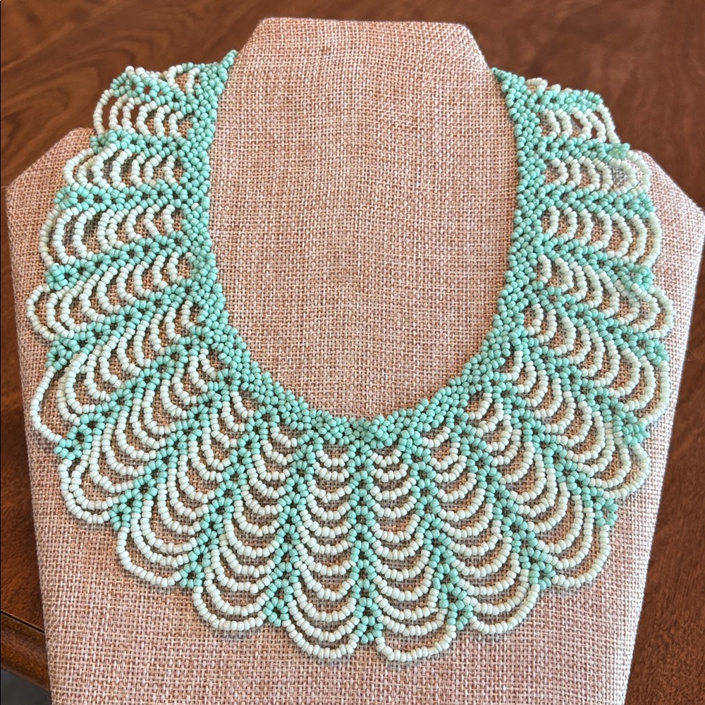 Mint Glass Seed Beaded Collar Necklace